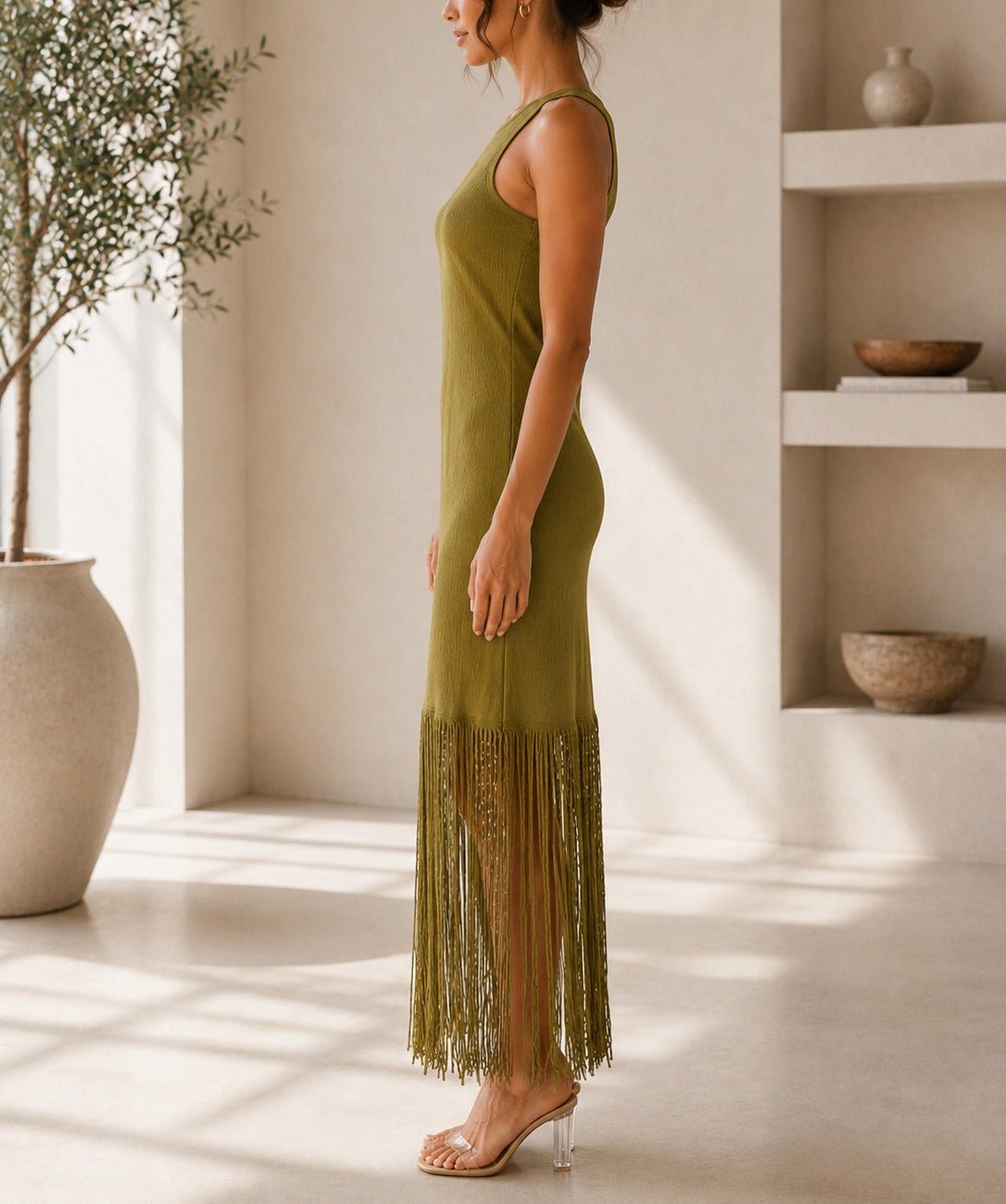 Ladies New Feeling Olive Tassel End Dress - StylePhase SA