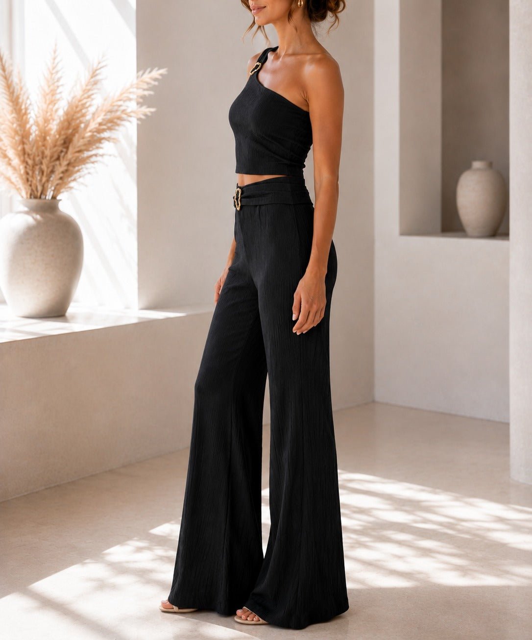 Ladies New Feeling One Shoulder Buckle Detail Two Piece-Black - StylePhase SA