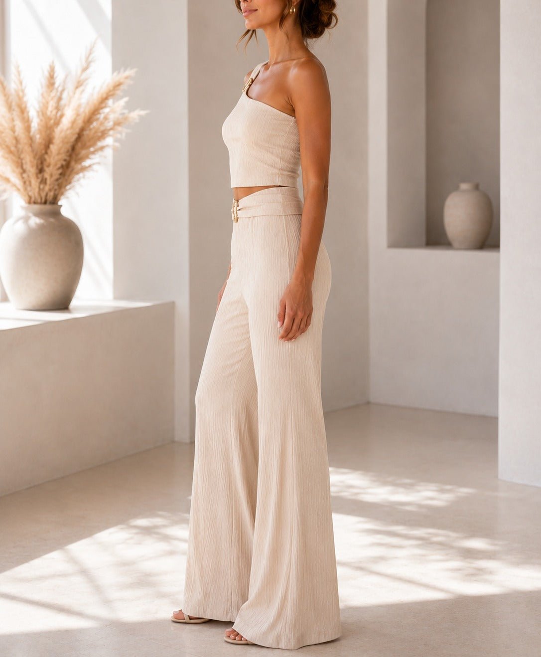 Ladies New Feeling One Shoulder Buckle Detail Two Piece-Cream - StylePhase SA
