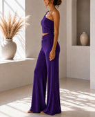 Ladies New Feeling One Shoulder Buckle Detail Two Piece-Purple - StylePhase SA
