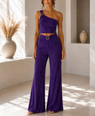 Ladies New Feeling One Shoulder Buckle Detail Two Piece-Purple - StylePhase SA