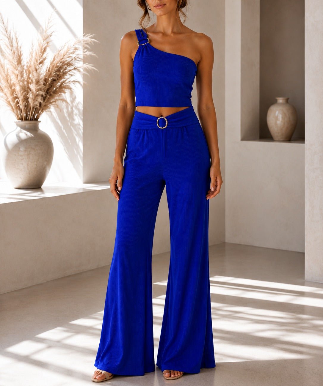 Ladies New Feeling One Shoulder Buckle Detail Two Piece-Royal - StylePhase SA