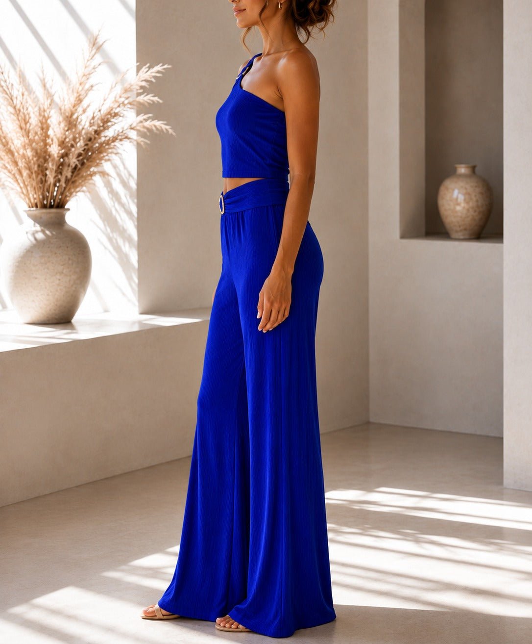 Ladies New Feeling One Shoulder Buckle Detail Two Piece-Royal - StylePhase SA