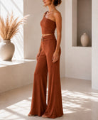 Ladies New Feeling One Shoulder Buckle Detail Two Piece-Rust - StylePhase SA