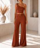 Ladies New Feeling One Shoulder Buckle Detail Two Piece-Rust - StylePhase SA