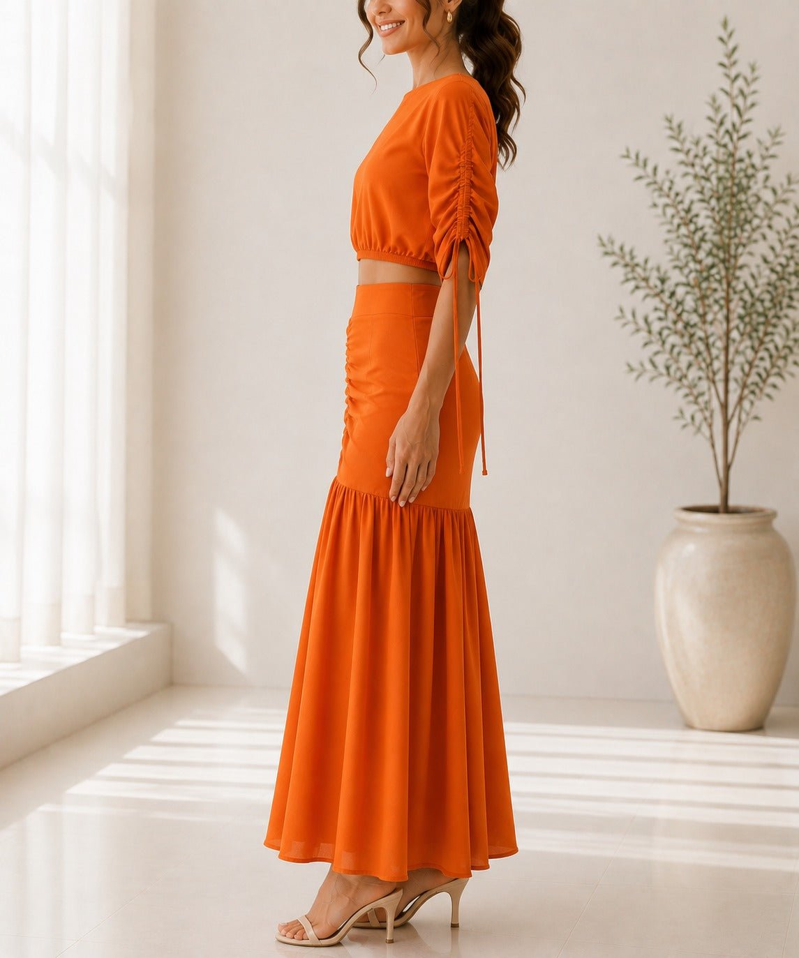 Ladies New Feeling Orange Ruche Two Piece Set - StylePhase SA