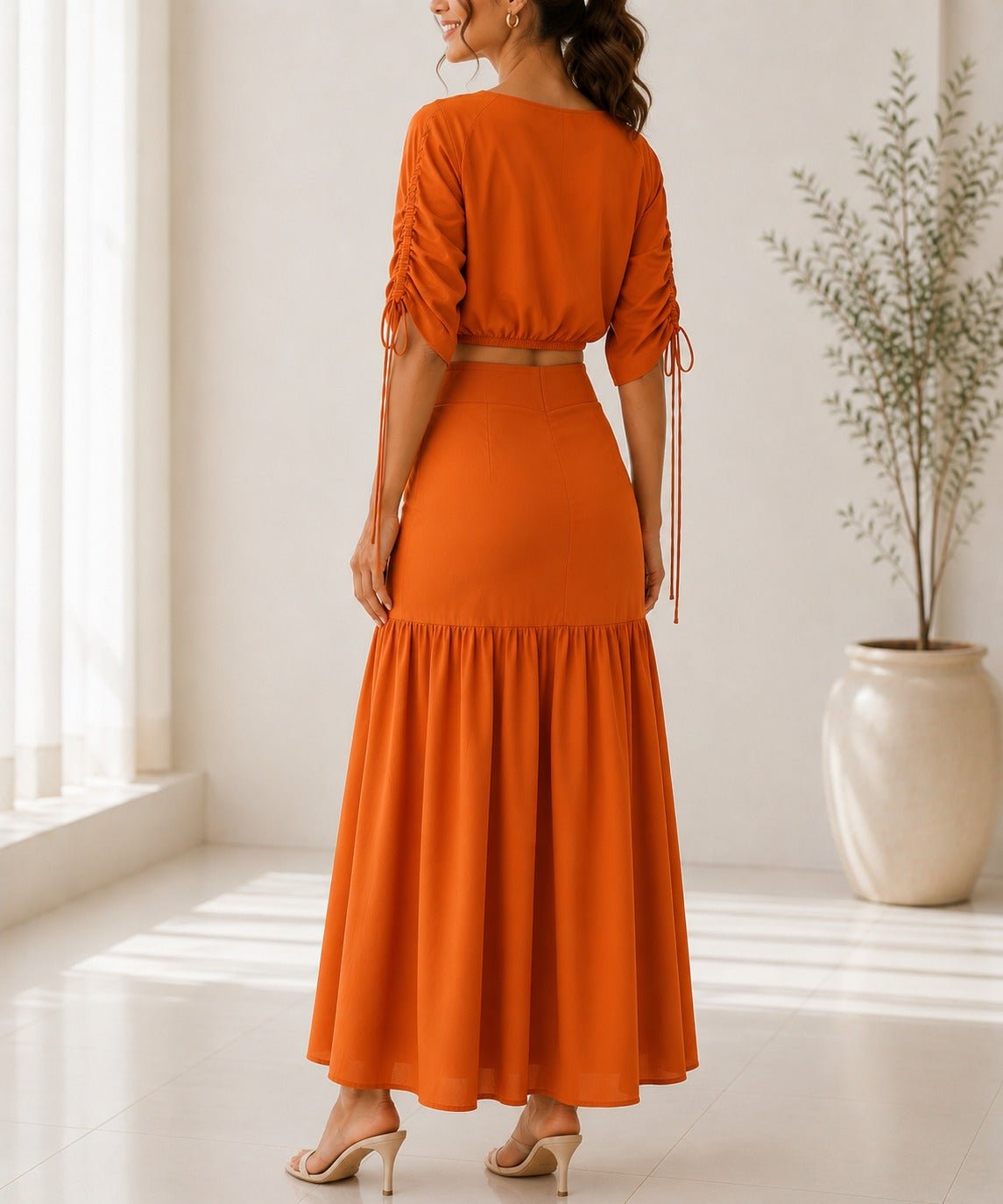Ladies New Feeling Orange Ruche Two Piece Set - StylePhase SA