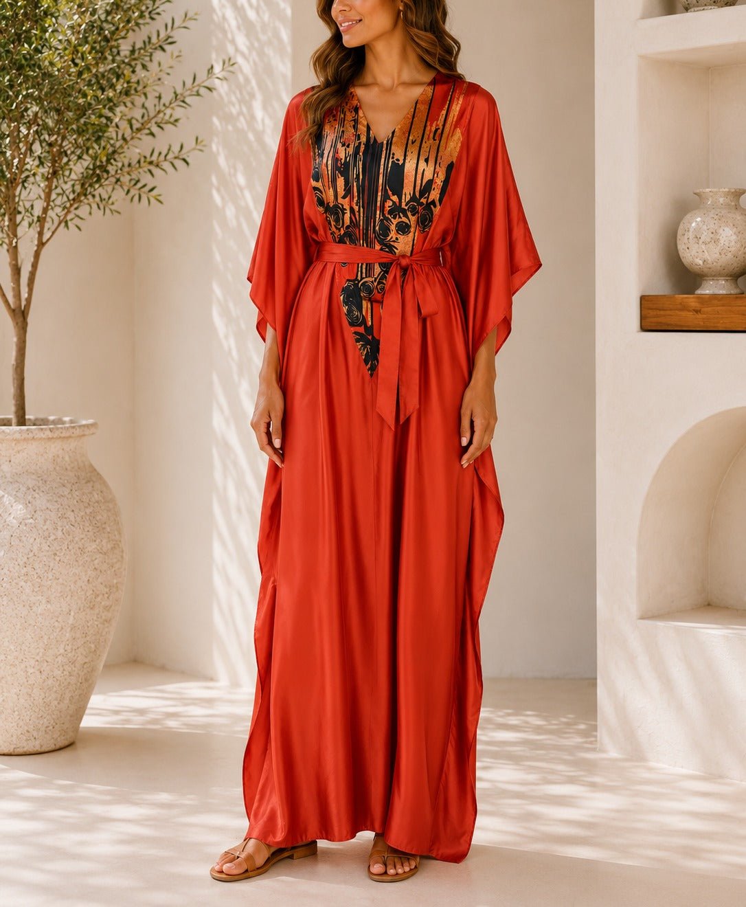 Ladies New Feeling Orange Satin Printed Kaftan - StylePhase SA