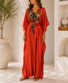 Ladies New Feeling Orange Satin Printed Kaftan - StylePhase SA