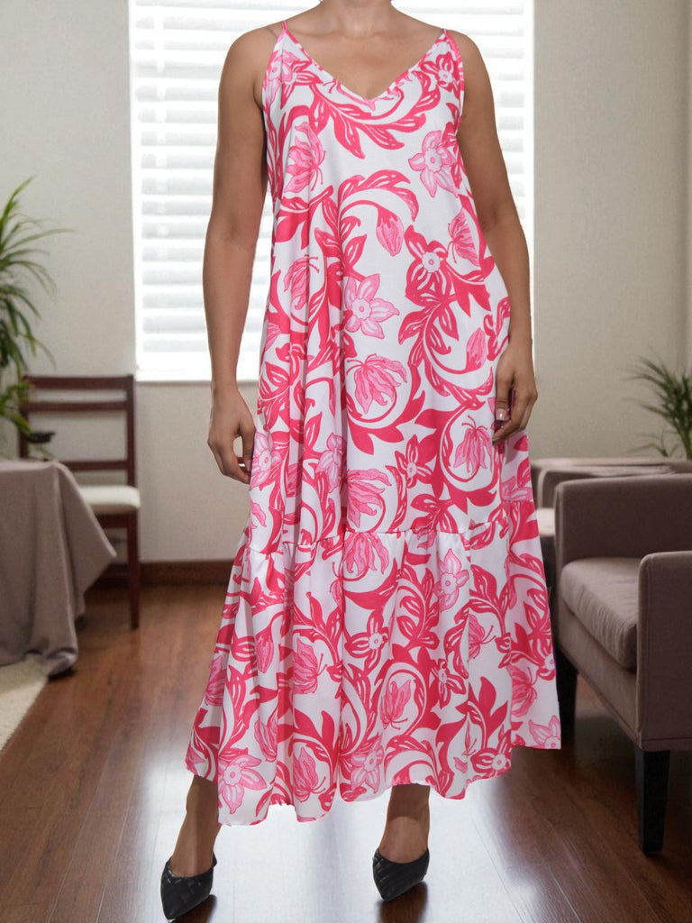 Ladies New Feeling Pink Floral Tie Back Dress - StylePhase SA