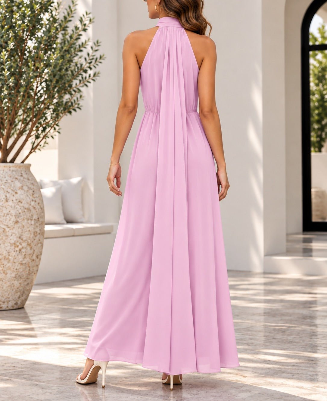 Ladies New Feeling Pink High Neckline Draped Maxi Dress - StylePhase SA