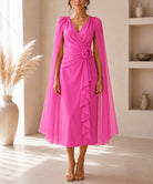Ladies New Feeling Pink Rose Cape Sleeve Dress - StylePhase SA