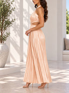 Ladies New Feeling Pleated Halter Neck Dress-Peach - StylePhase SA