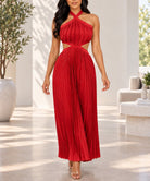 Ladies New Feeling Pleated Halter Neck Dress-Red - StylePhase SA
