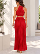 Ladies New Feeling Pleated Halter Neck Dress-Red - StylePhase SA