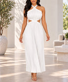 Ladies New Feeling Pleated Halter Neck Dress-White - StylePhase SA