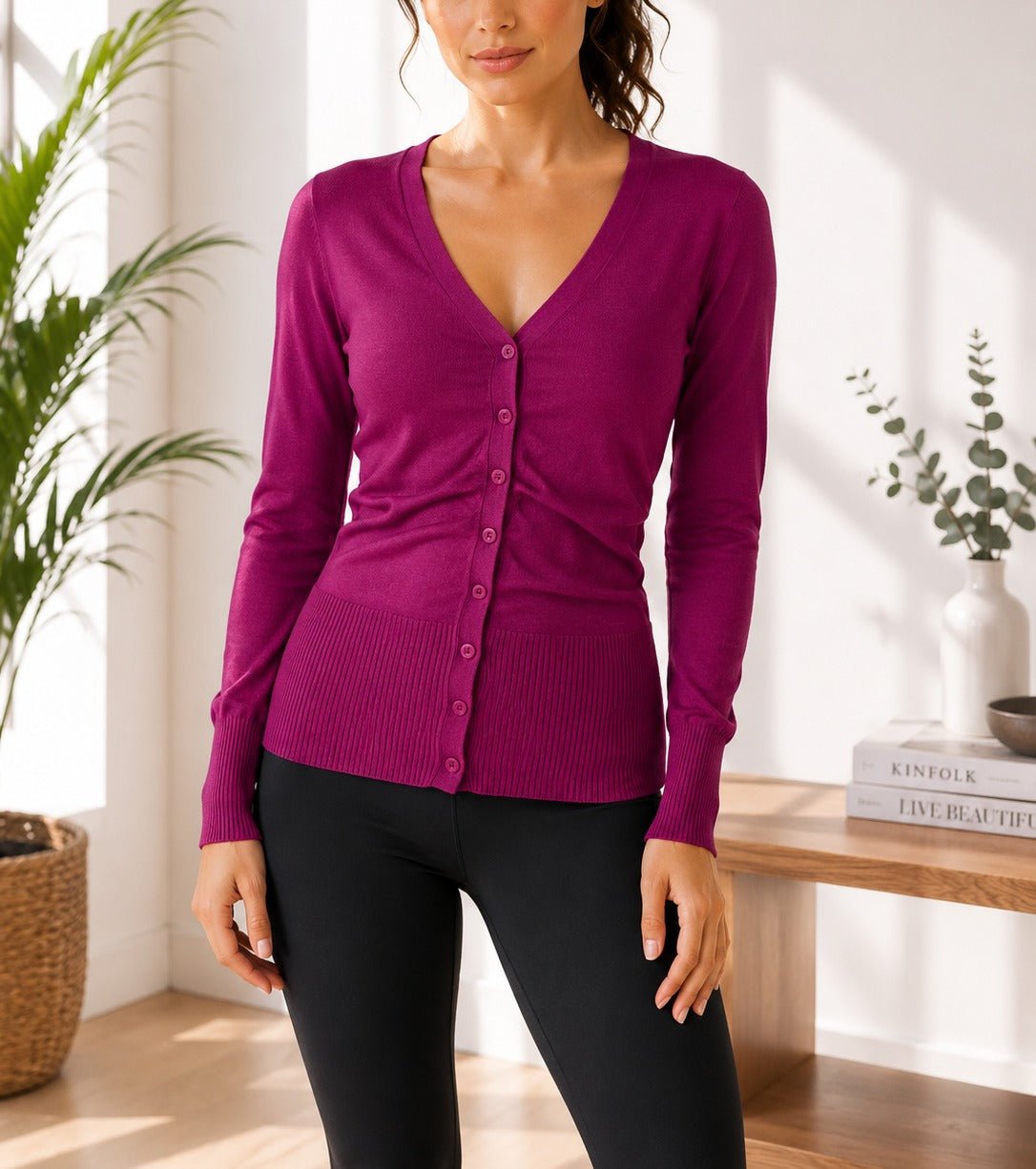 Ladies New Feeling Plum V Neck Button Jersey - StylePhase SA
