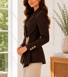 Ladies New Feeling Press Button Dark Brown Lined Blazer - StylePhase SA