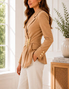 Ladies New Feeling Press Button Lined Beige Blazer - StylePhase SA