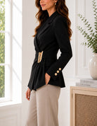 Ladies New Feeling Press Button Lined Black Blazer - StylePhase SA