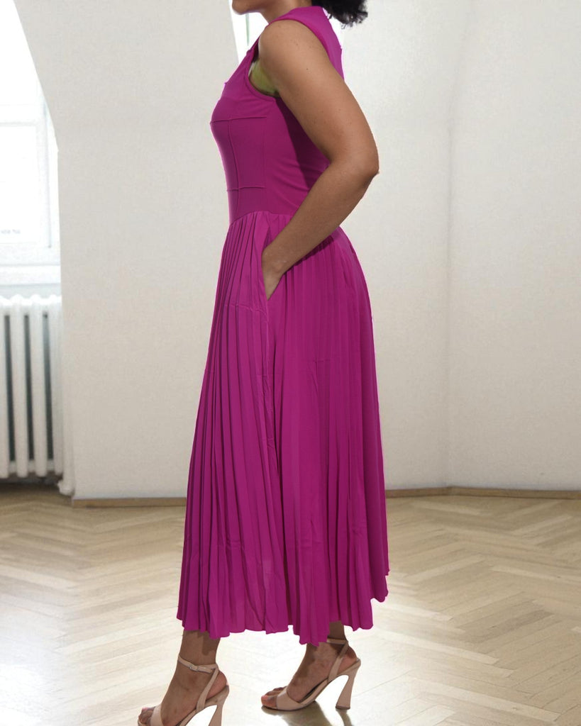 Ladies New Feeling Purple Pleated Pocket Dress - StylePhase SA