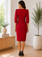 Ladies New Feeling Red 3/4 Sleeve Zip Back Dress - StylePhase SA