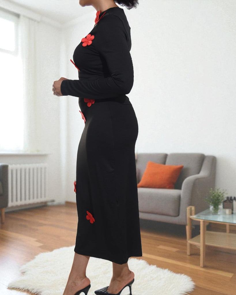 Ladies New Feeling Red Flower Open Chest Bodycon - StylePhase SA