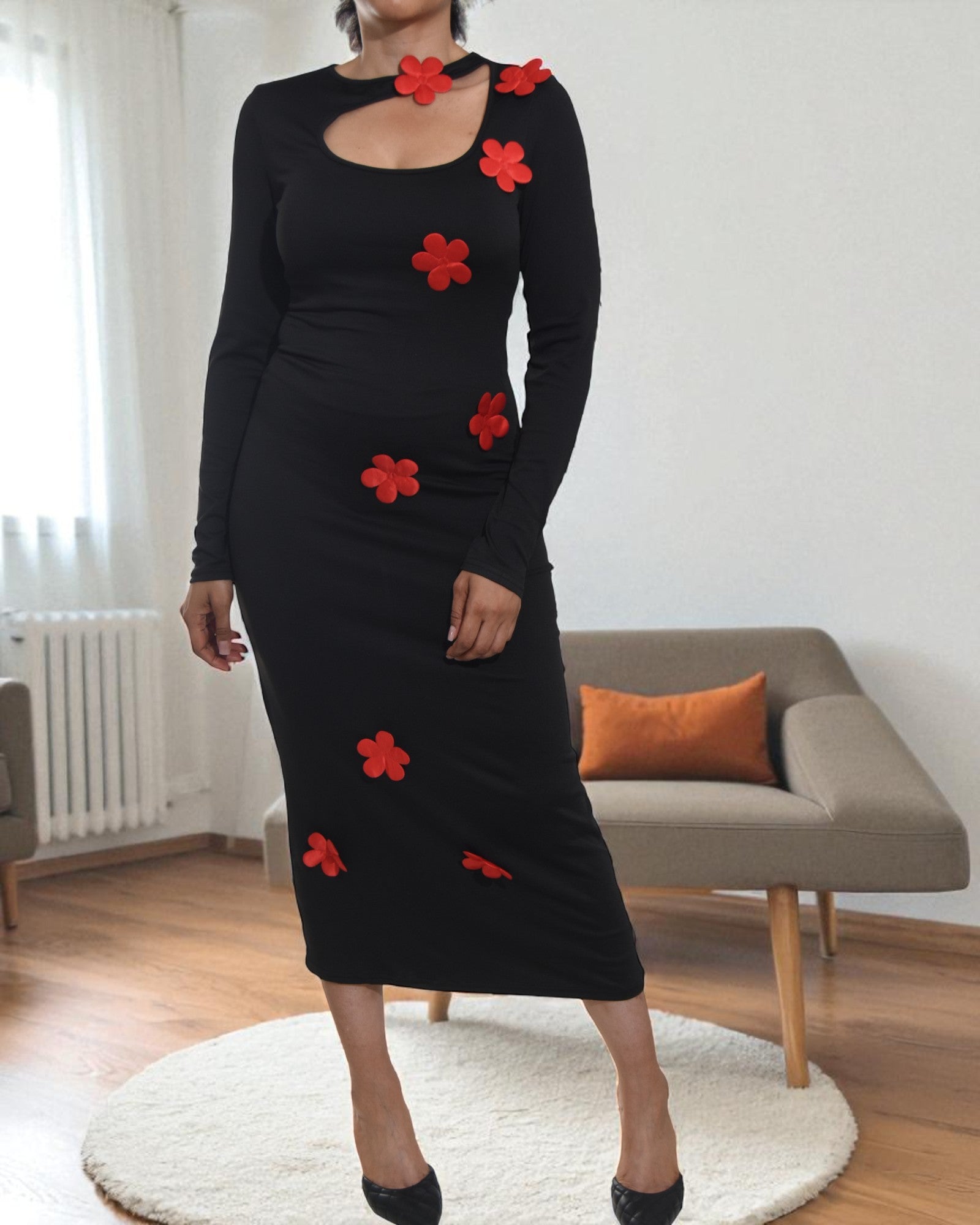 Ladies New Feeling Red Flower Open Chest Bodycon - StylePhase SA