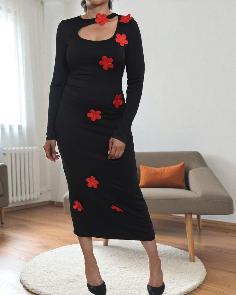 Ladies New Feeling Red Flower Open Chest Bodycon - StylePhase SA