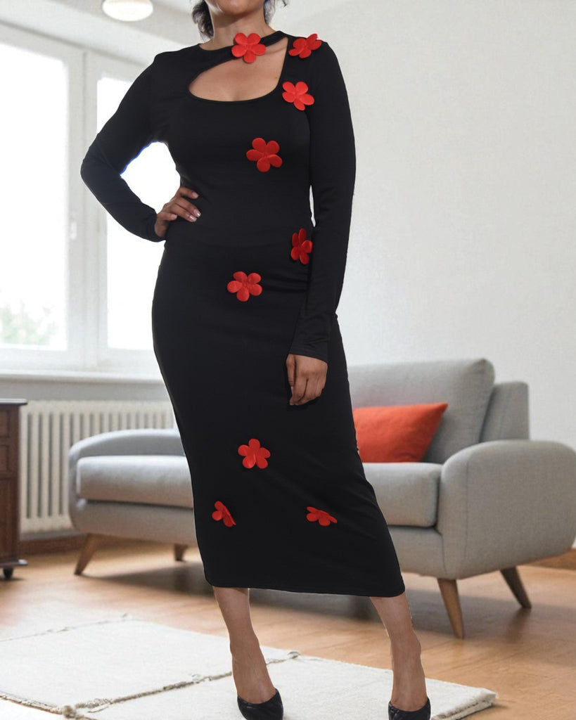 Ladies New Feeling Red Flower Open Chest Bodycon - StylePhase SA