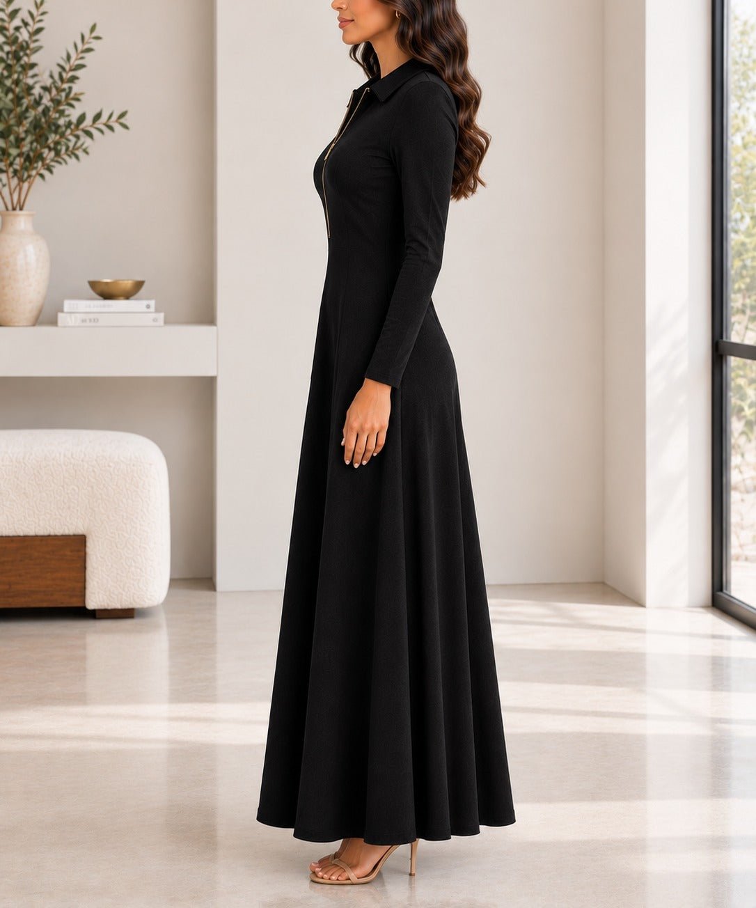 Ladies New Feeling Rib Zip Front Dress-Black - StylePhase SA