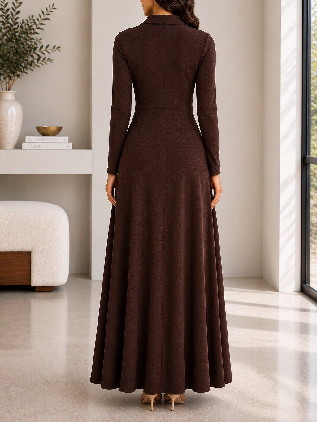 Ladies New Feeling Rib Zip Front Dress-Dark Brown - StylePhase SA