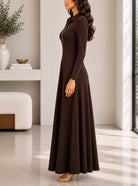 Ladies New Feeling Rib Zip Front Dress-Dark Brown - StylePhase SA