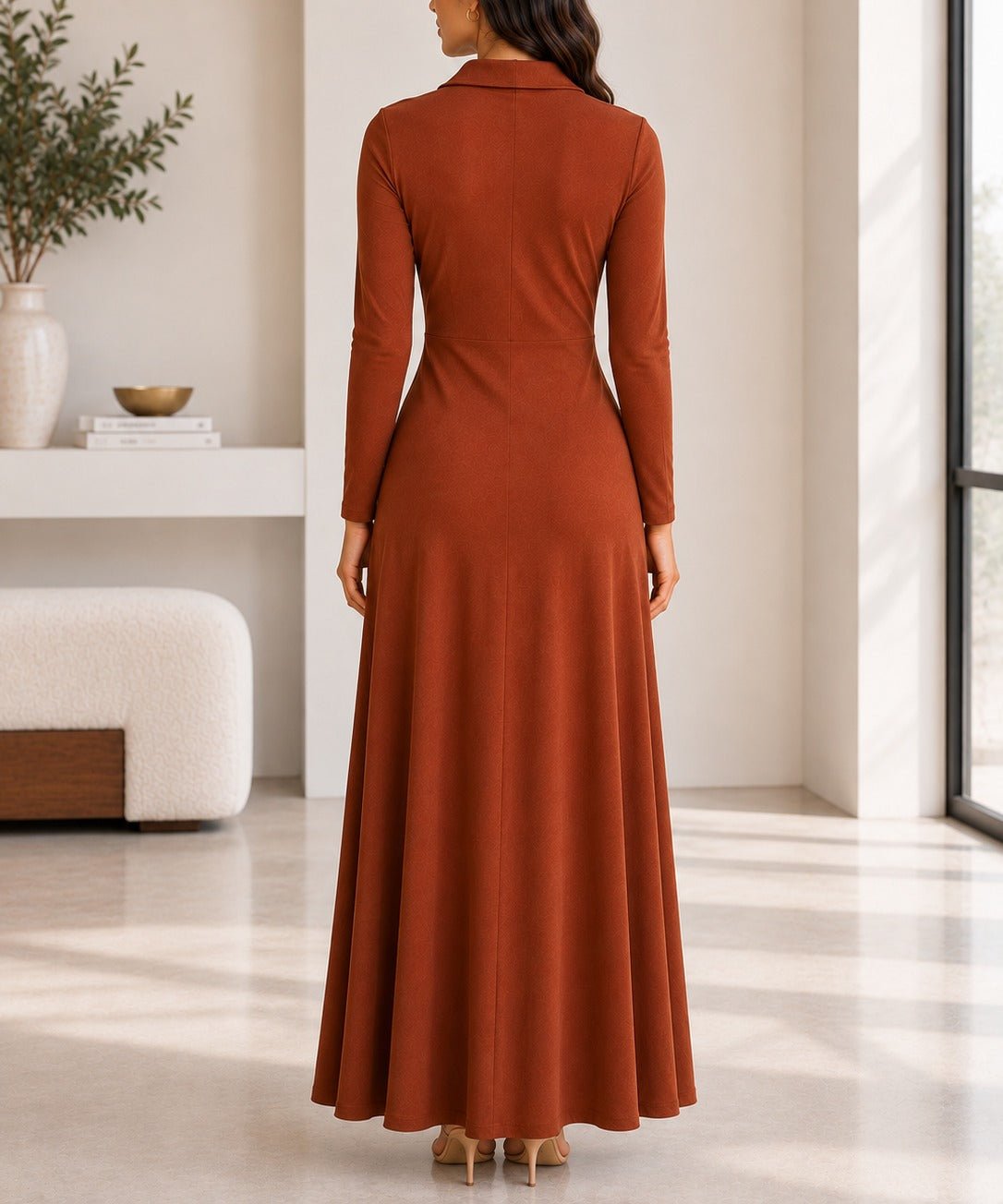 Ladies New Feeling Rib Zip Front Dress-Rust - StylePhase SA