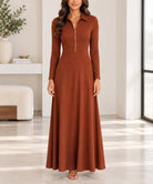 Ladies New Feeling Rib Zip Front Dress-Rust - StylePhase SA
