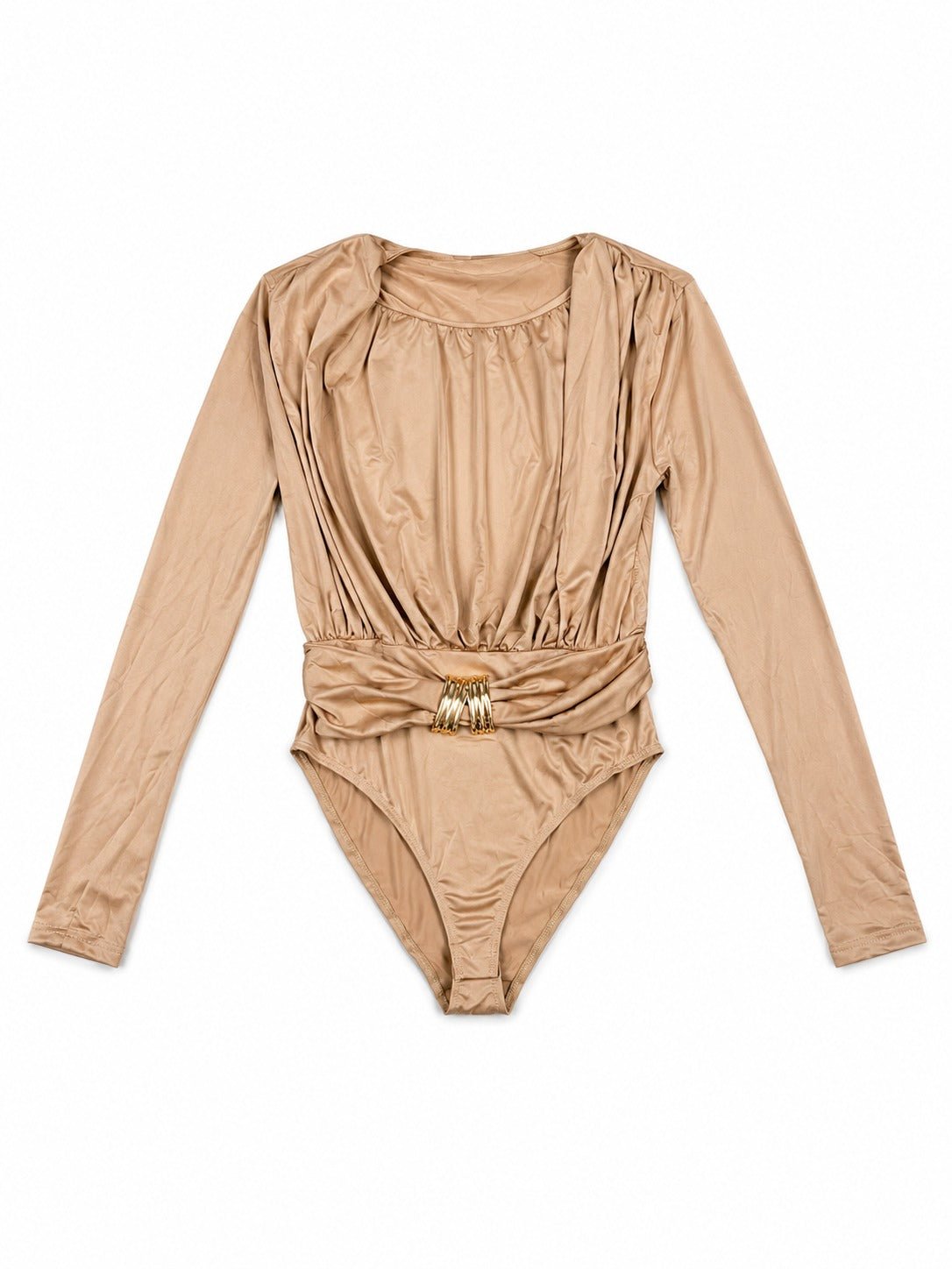 Ladies New Feeling Ruched Buckle Beige Bodysuit - StylePhase SA