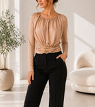 Ladies New Feeling Ruched Buckle Beige Bodysuit - StylePhase SA