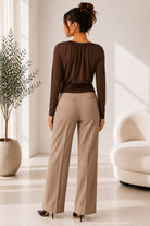 Ladies New Feeling Ruched Buckle Bodysuit-Brown - StylePhase SA