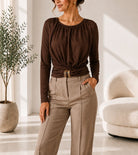 Ladies New Feeling Ruched Buckle Bodysuit-Brown - StylePhase SA