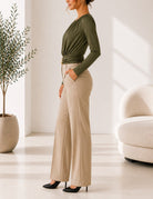 Ladies New Feeling Ruched Buckle Olive Top - StylePhase SA
