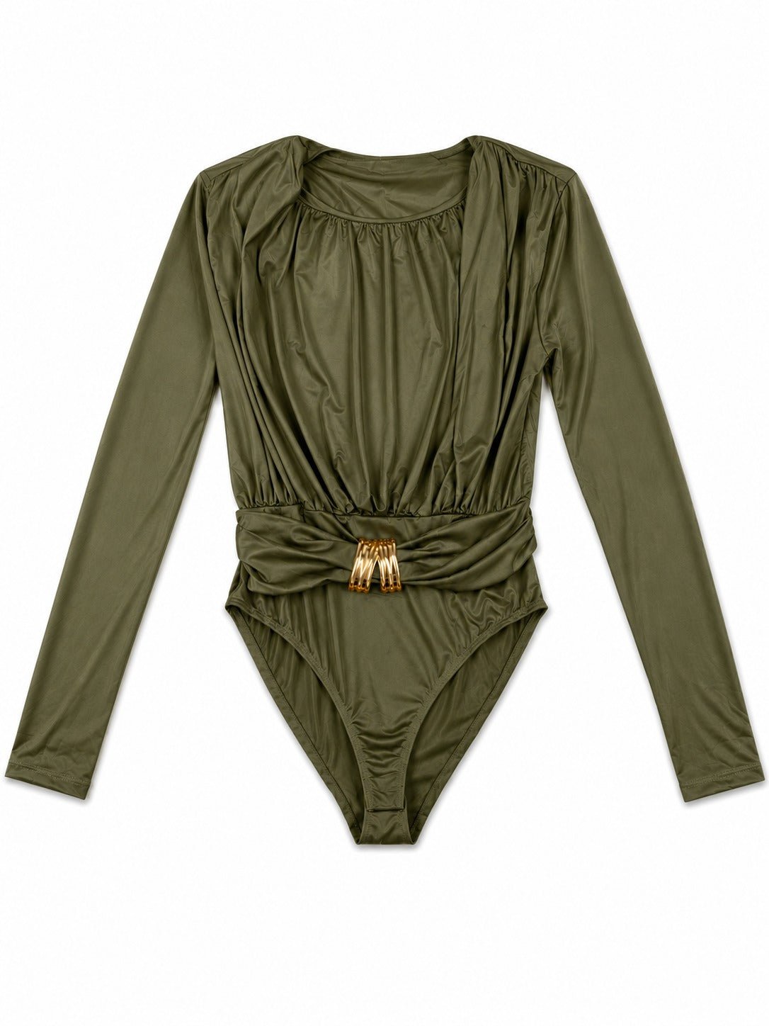 Ladies New Feeling Ruched Buckle Olive Top - StylePhase SA