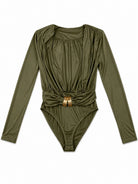 Ladies New Feeling Ruched Buckle Olive Top - StylePhase SA
