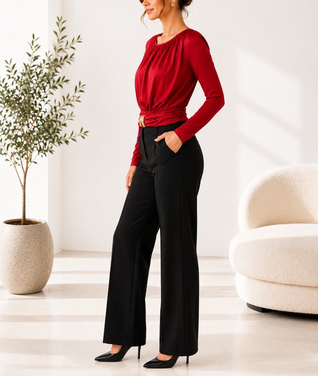 Ladies New Feeling Ruched Buckle Red Bodysuit - StylePhase SA