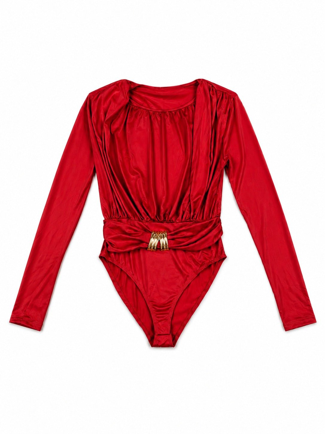 Ladies New Feeling Ruched Buckle Red Bodysuit - StylePhase SA