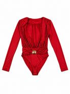 Ladies New Feeling Ruched Buckle Red Bodysuit - StylePhase SA