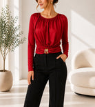 Ladies New Feeling Ruched Buckle Red Bodysuit - StylePhase SA