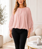 Ladies New Feeling Ruched Sleeve Pink Top - StylePhase SA