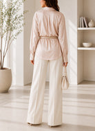 Ladies New Feeling Satin Belt Blouse -Beige - StylePhase SA