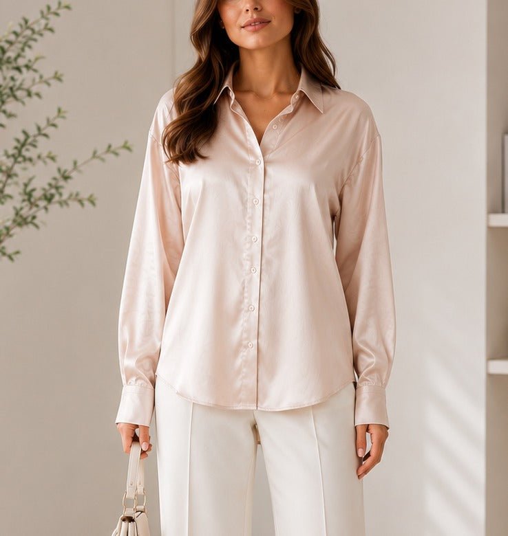 Ladies New Feeling Satin Belt Blouse -Beige - StylePhase SA