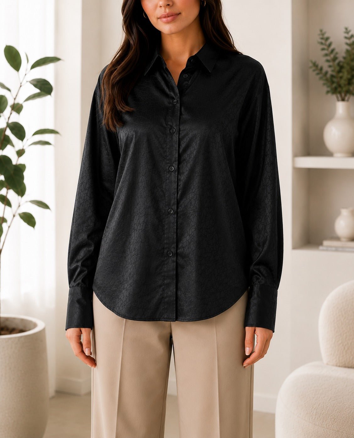 Ladies New Feeling Satin Belt Blouse -Black - StylePhase SA
